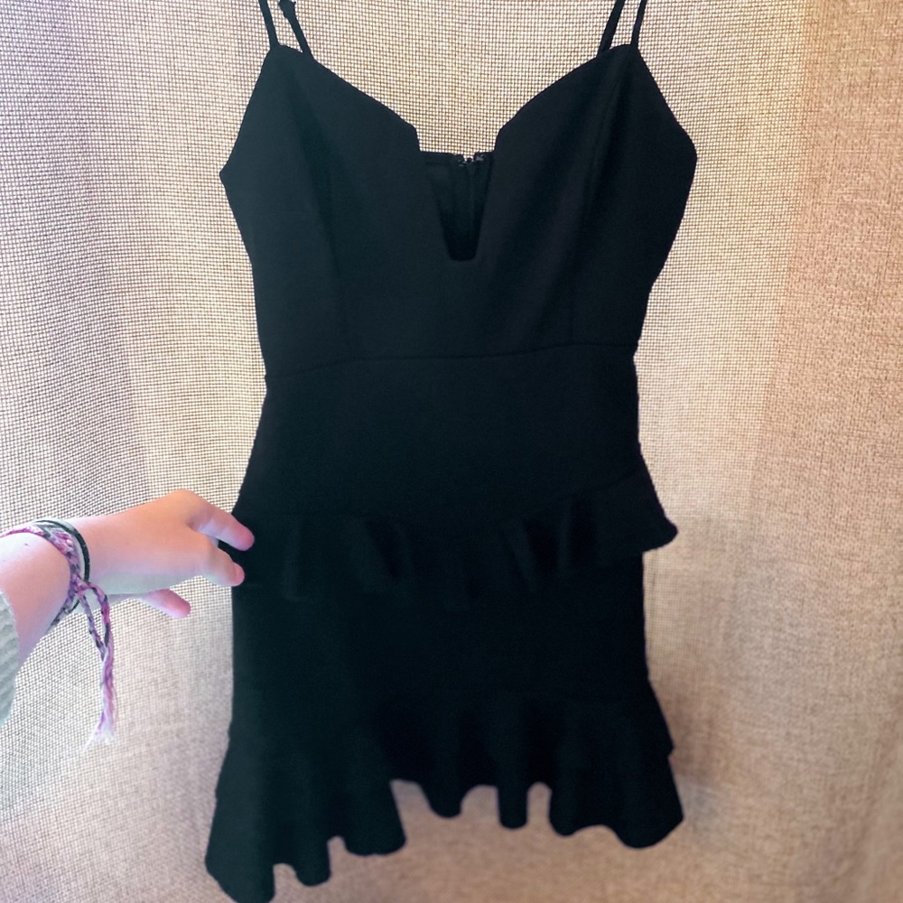 Black ruffled cocktail dress
